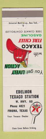 Matchbook Cover - Edelmon Texaco oil gas Friona TX Fire Chief