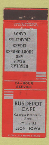Matchbook Cover - Bus Depot Cafe Leon IA low phone #