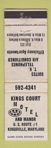 Matchbook Cover - Kings Court Motel Kingsville MD WORN