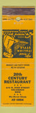 Matchbook Cover - 20th Century Restaurant Columbus OH Italian