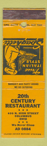 Matchbook Cover - 20th Century Restaurant Columbus OH Italian