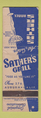 Matchbook Cover - Sather's Annex Grill Auburn CA nude girlie WEAR