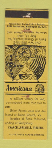 Matchbook Cover - Chancellorsville VA Perkins Americana Civil War WEAR