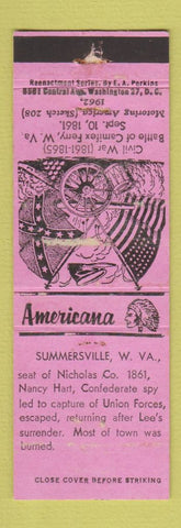 Matchbook Cover - Summersville WV Civil War Perkins Americana WEAR