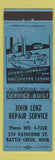 Matchbook Cover - John Lenz Auto Repair Battle Creek MI BLUE