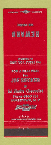 Matchbook Cover - Ed Shults Chevrolet Jamestown NY Joe Siecker