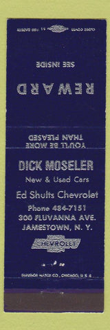 Matchbook Cover - Ed Shults Chevrolet Jamestown NY Dick Moseler