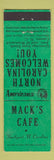 Matchbook Cover - Mack's Cafe Southport NC Perkins Americana GREEN