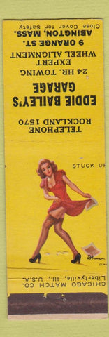 Matchbook Cover - Eddie Bailey's Garage Abington MA pinup low phone #