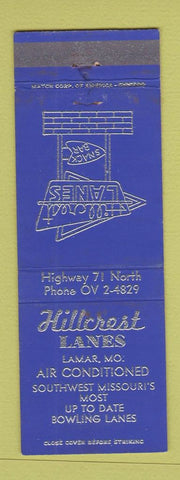Matchbook Cover - Hillcrest Lanes Bowling Lamar MO