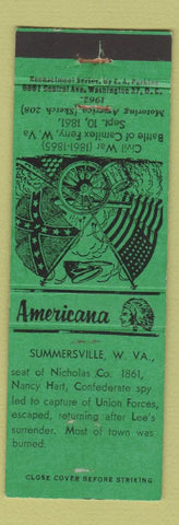 Matchbook Cover - Summersville WV Civil War Perkins Americana WEAR