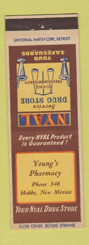 Matchbook Cover - Young's Pharmacy Drugs Hobbs NM low phone # Nyal