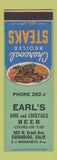 Matchbook Cover - Earl's Restaurant Escondido CA SAMPLE 1950