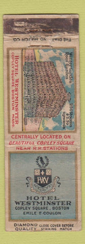 Matchbook Cover - Hotel Westminister Boston MA DQ WORN