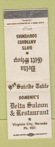 Matchbook Cover - Domenic's Delta Saloon Virginia City NV low phone # WEAR