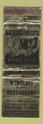 Matchbook Cover - Wenzlaff Restaurant Wheeling IL WORN low phone #