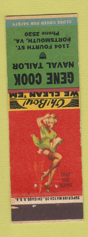 Matchbook Cover - Gene Cook Naval Taylor Portsmouth VA low phone # pinup