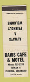 Matchbook Cover - Davis Cafe Motel Fleming Colorado
