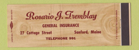 Matchbook Cover - Rosario Tremblay Insurance Sanford ME low phone #  Full Length