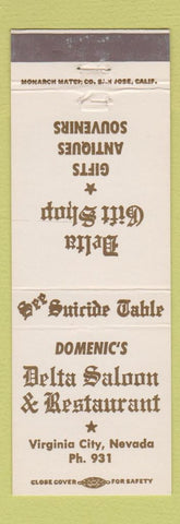 Matchbook Cover - Domenic's Delta Saloon Virginia City NV low phone #