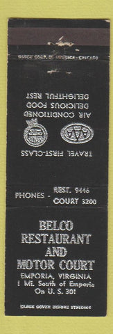 Matchbook Cover - Belco Restaurant Motor Court Emporia VA