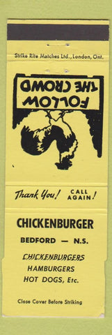 Matchbook Cover - Chickenburger Hamburgers Bedford NS