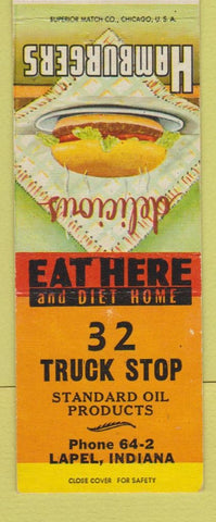 Matchbook Cover - 32 Truck Stop Standard oil gas Lapel IN