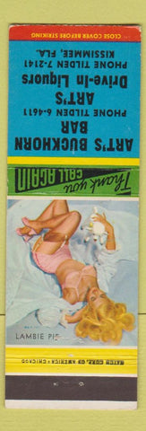 Matchbook Cover - Art's Buckhorn Bar Liquor Kissimmee FL pinup
