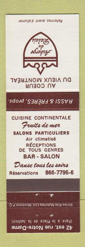 Matchbook Cover - Au Coeur De Vieux Montreal QC