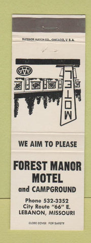 Matchbook Cover - Forest Manor Motel Camping Lebanon MO