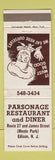 Matchbook Cover - Parsonage Restaurant Diner Edison NJ WEAR