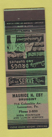Matchbook Cover - Maurice H Eby Drugs Lancaster PA