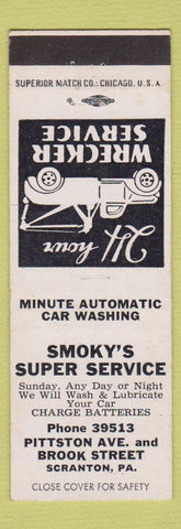 Matchbook Cover - Smokey's Super Service Car Wash Towing Scranton PA