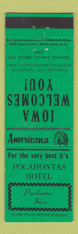 Matchbook Cover - Pocahontas Hotel IA Perkins Americana GREEN
