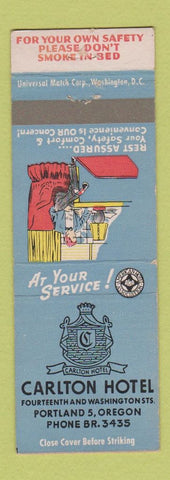 Matchbook Cover - Carlton Hotel Portland OR