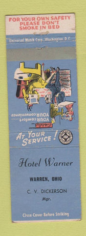 Matchbook Cover - Hotel Warner Warren OH