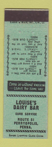 Matchbook Cover - Louise's Dairy Bar Perryopolis PA