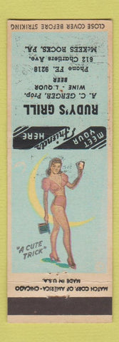 Matchbook Cover - Rudy's Grill McKees Rocks PA pinup girlie back