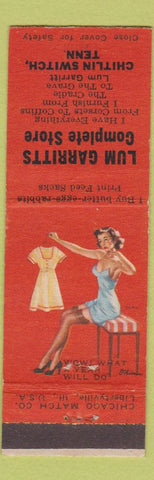 Matchbook Cover - Lum Garritts Store Furniture Coffins Chitlin Switch TN pinup