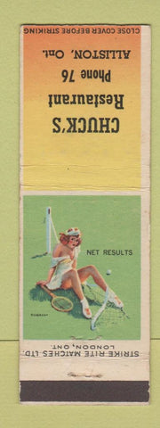 Matchbook Cover - Chuck's Restaurant Alliston ON pinup low phone #