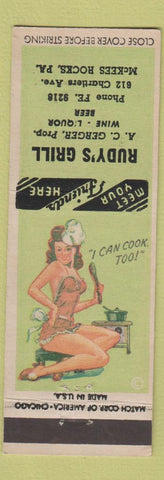 Matchbook Cover - Rudy's Grill McKees Rocks PA pinup girlie back