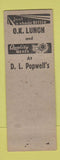 Matchbook Cover - OK Lunch DL Popwell Meat Market Charlotte NC pinup