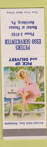 Matchbook Cover - Peters Esso oil gas Harrisburg PA pinup UNIVERSAL