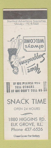 Matchbook Cover - Snack Time Restaurant Elk Grove IL girlie