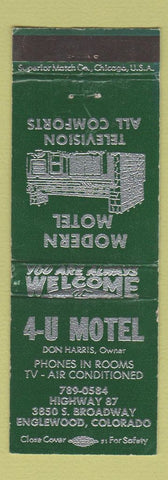 Matchbook Cover - 4U Motel Englewood Colorado WEAR