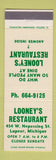 Matchbook Cover - Looney's Restaurant Lapeer MI