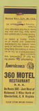Matchbook Cover - 360 Motel Restaurant Chesterfield Court House VA WORN