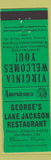 Matchbook Cover - George's Lake Jackson Restaurant Manassas VA Perkins Americana