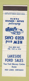 Matchbook Cover - Lakeside Ford Sales Cortina Mercury Red Lake ON