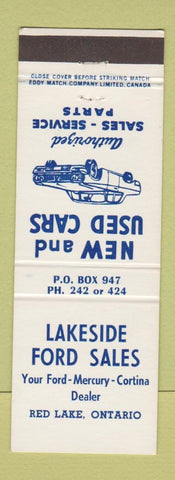Matchbook Cover - Lakeside Ford Sales Cortina Mercury Red Lake ON